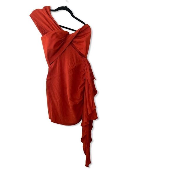 Just Bee Queen Solange Dress Chilli red mini one shoulder draped Revolve S - Picture 5 of 12